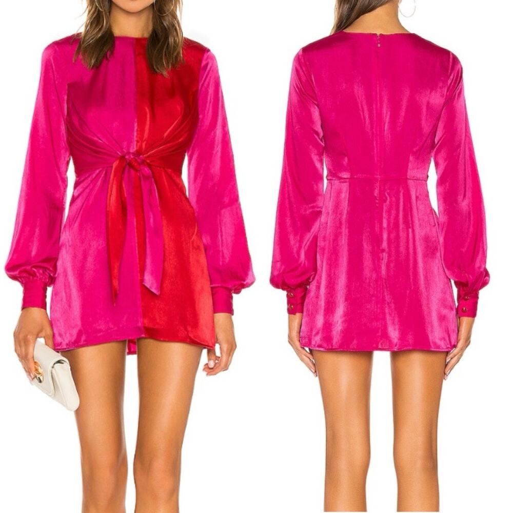 House of Harlow X REVOLVE 1960 Lotta Dress Pink Red Colorblock Tie Front Mini L